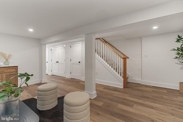 4308 4th St NW, Washington, DC 20011 - sitting room with light wood-style flooring, stairs, and recessed lighting