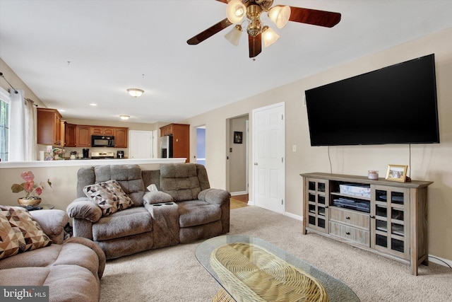 2785 Sparrow Dr, York, PA 17408 - living room featuring light colored carpet and ceiling fan