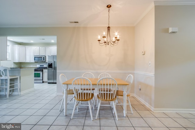 19967 Sandy Bottom Cir Unit 103, Rehoboth Beach, DE 19971 - dining space featuring a chandelier, light tile patterned floors, and ornamental molding