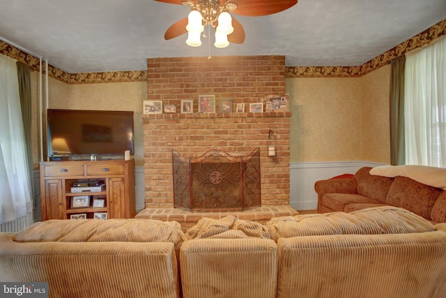 8029 Molly Pitcher Hwy, Shippensburg, PA 17257 - living area featuring a ceiling fan and a fireplace