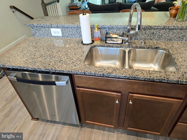 18316 Reaper Hill Ct, Triangle, VA 22172 - kitchen view of dishwasher, light wood finished floors, and light stone counters