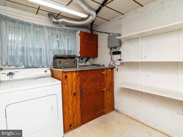 2868 Senak Rd, Abington, PA 19001 - laundry room featuring washer / clothes dryer, concrete block wall, and light floors