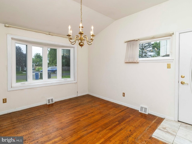 2868 Senak Rd, Abington, PA 19001 - spare room with a chandelier, plenty of natural light, wood finished floors, and lofted ceiling