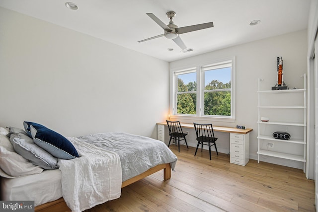 41550 Hepatica Ct, Ashburn, VA 20148 - bedroom featuring light wood-style flooring, recessed lighting, and a ceiling fan