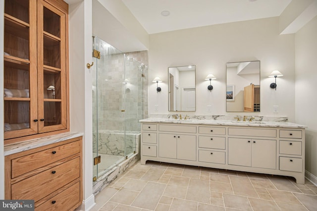 41550 Hepatica Ct, Ashburn, VA 20148 - full bathroom with double vanity and a shower stall