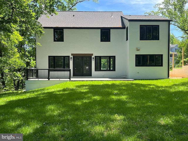 2520 N Vernon St N, Arlington, VA 22207 - rear view of property with a yard, roof with shingles, a patio, and brick siding