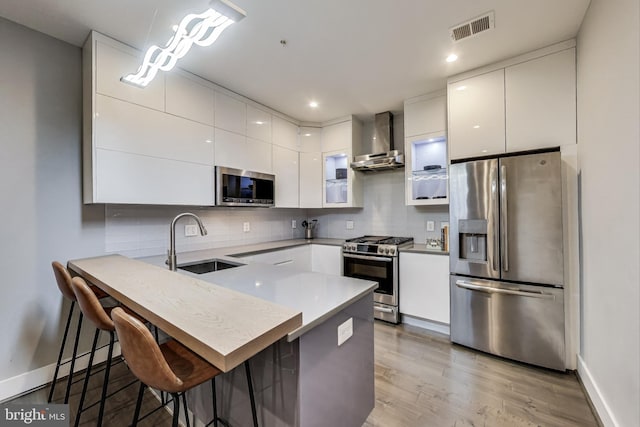 625 Park Rd NW Unit 206, Washington, DC 20010 - kitchen featuring appliances with stainless steel finishes, wall chimney exhaust hood, modern cabinets, white cabinets, and recessed lighting