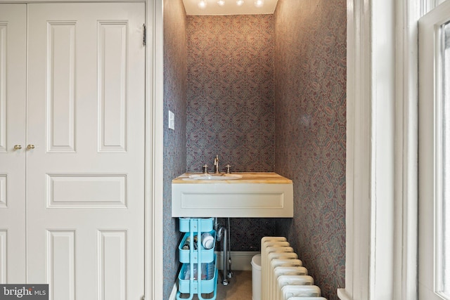 2116 Green St, Philadelphia, PA 19130 - bathroom with radiator heating unit and wallpapered walls