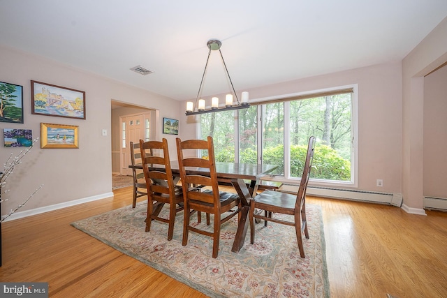 840 Old State Rd, Berwyn, PA 19312 - dining room featuring baseboard heating, light wood-type flooring, and a chandelier