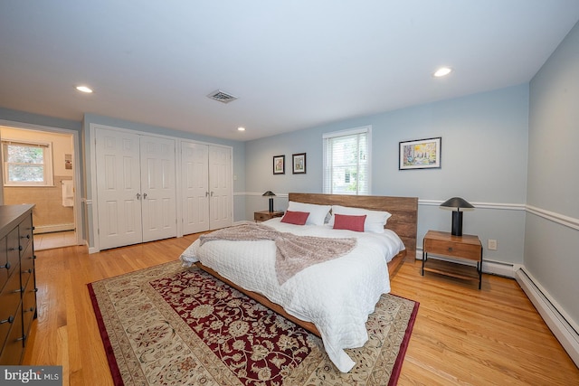 840 Old State Rd, Berwyn, PA 19312 - bedroom featuring baseboard heating, light wood finished floors, recessed lighting, and a baseboard radiator