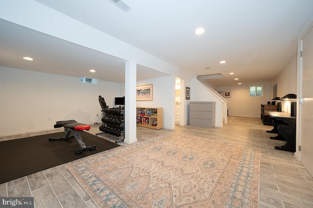 840 Old State Rd, Berwyn, PA 19312 - workout room with wood tiled floors and recessed lighting