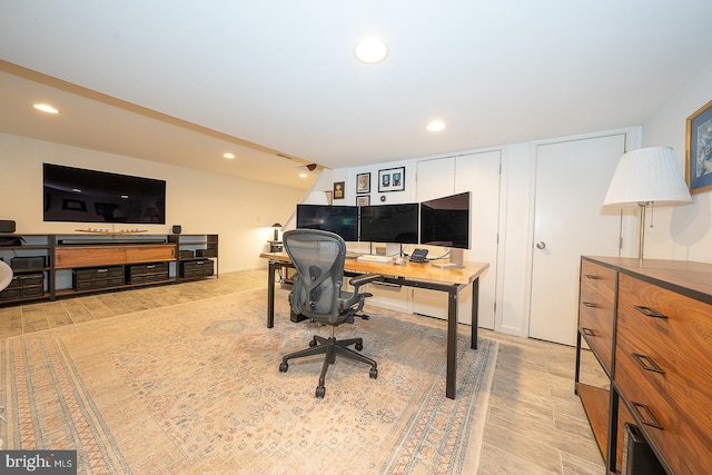 840 Old State Rd, Berwyn, PA 19312 - office space with recessed lighting, light wood-style flooring, and vaulted ceiling