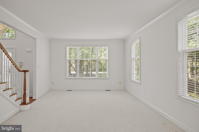 6 Shadybrook Rd, Mullica Hill, NJ 08062 - carpeted empty room with ornamental molding and stairs