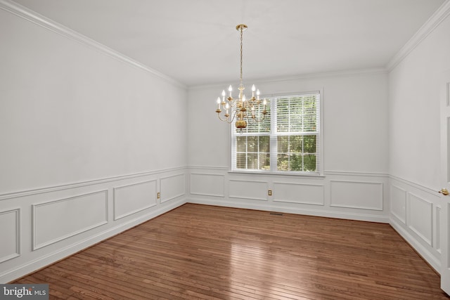 6 Shadybrook Rd, Mullica Hill, NJ 08062 - unfurnished room with wood-type flooring, a chandelier, wainscoting, and ornamental molding