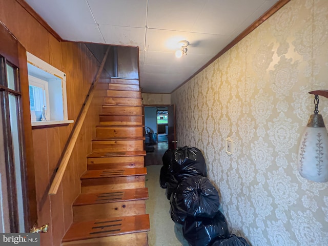 430 Bayard St, Kane, PA 16735 - stairs featuring crown molding