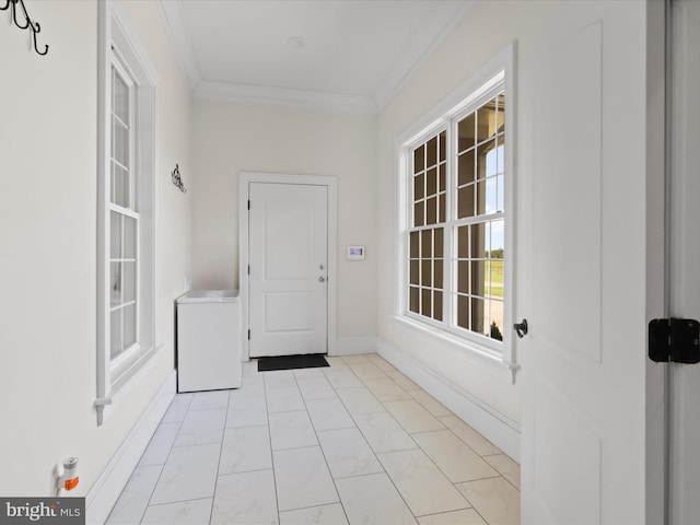 11509 Asbury Ridge Ct, Nokesville, VA 20181 - doorway featuring light marble finish floors and crown molding