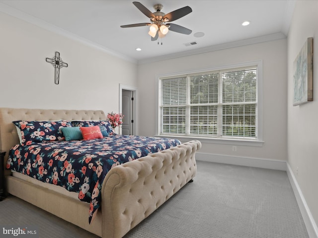 11509 Asbury Ridge Ct, Nokesville, VA 20181 - carpeted bedroom with crown molding, recessed lighting, and ceiling fan