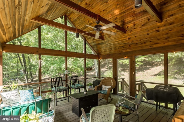 379 Wintergreen Way, Berkeley Springs, WV 25411 - sunroom / solarium with ceiling fan and an outdoor living space