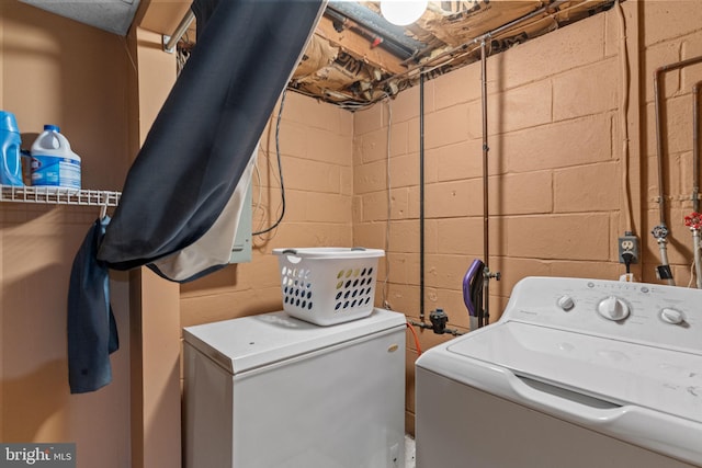 701 Hunters Run, Perkasie, PA 18944 - laundry room with washing machine and dryer and concrete block wall