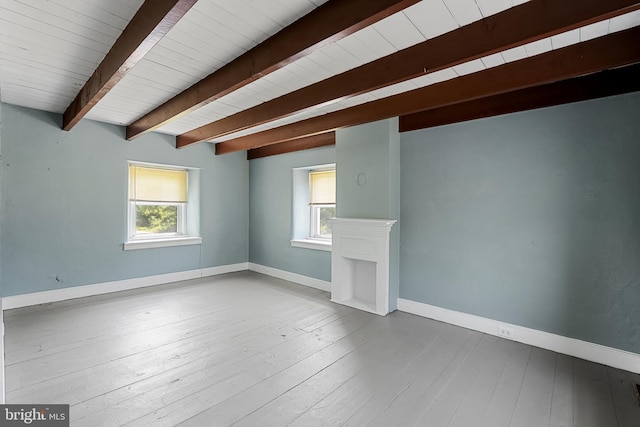 2397 Hill Rd, Perkiomenville, PA 18074 - unfurnished living room featuring beam ceiling, plenty of natural light, and wood-type flooring