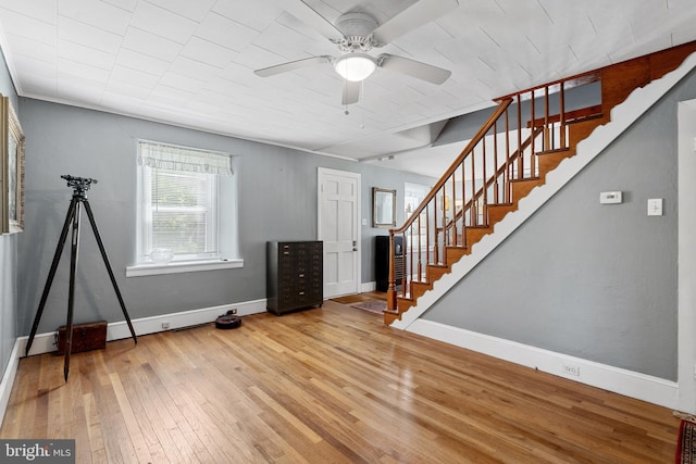 2397 Hill Rd, Perkiomenville, PA 18074 - entrance foyer featuring stairway, a ceiling fan, and wood-type flooring