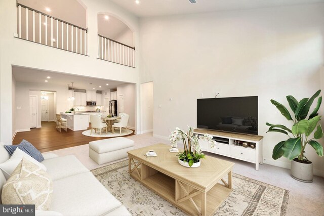 237 Hidden Acres Ln, Moorestown, NJ 08057 - living area with a high ceiling and recessed lighting