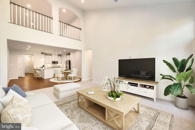 237 Hidden Acres Ln, Moorestown, NJ 08057 - living area with a high ceiling and recessed lighting