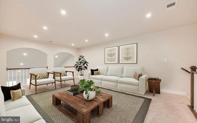 237 Hidden Acres Ln, Moorestown, NJ 08057 - living area featuring light colored carpet, recessed lighting, and arched walkways