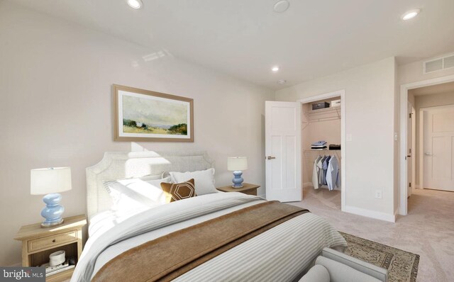 237 Hidden Acres Ln, Moorestown, NJ 08057 - bedroom with light carpet, recessed lighting, a walk in closet, and a closet