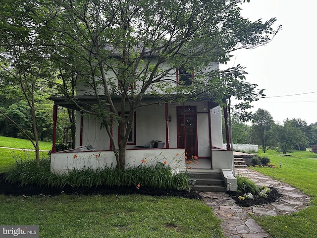 1235 S River Rd, Front Royal, VA 22630 - view of front of property featuring a front lawn, a porch, and stucco siding