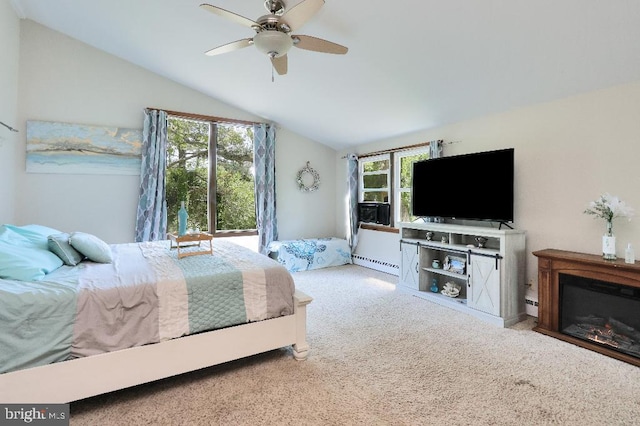 99 Old Main Shore Rd, Barnegat, NJ 08005 - carpeted bedroom with lofted ceiling, a baseboard radiator, and ceiling fan