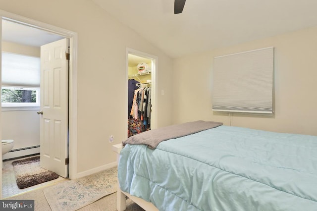 99 Old Main Shore Rd, Barnegat, NJ 08005 - bedroom with a baseboard heating unit, a spacious closet, carpet floors, vaulted ceiling, and a closet