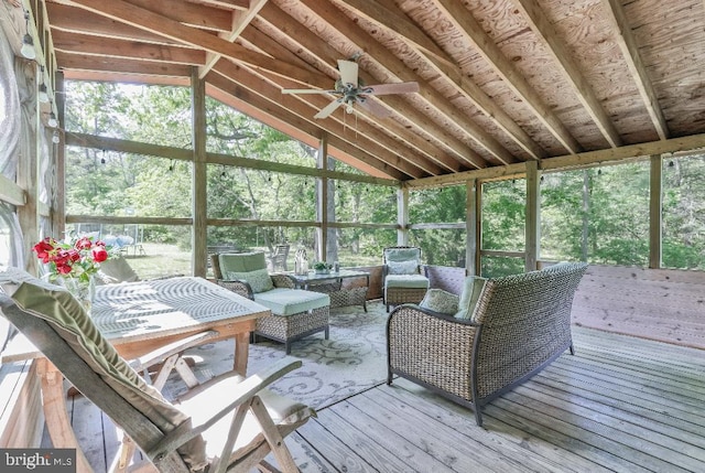 99 Old Main Shore Rd, Barnegat, NJ 08005 - sunroom / solarium featuring lofted ceiling, a ceiling fan, plenty of natural light, and an outdoor living space