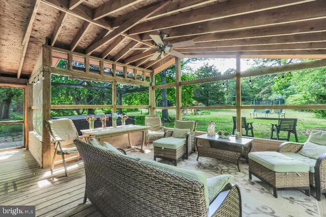 99 Old Main Shore Rd, Barnegat, NJ 08005 - sunroom / solarium with vaulted ceiling, outdoor lounge area, and a ceiling fan