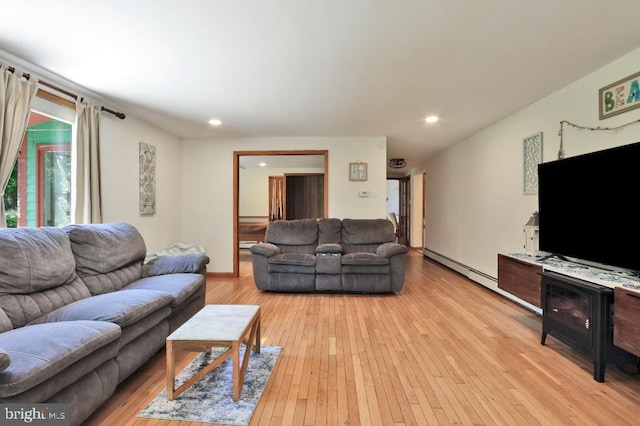99 Old Main Shore Rd, Barnegat, NJ 08005 - living room with light wood-type flooring, recessed lighting, and a baseboard heating unit