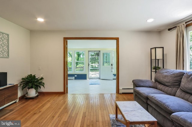 99 Old Main Shore Rd, Barnegat, NJ 08005 - living room featuring baseboard heating, light wood-style floors, and recessed lighting