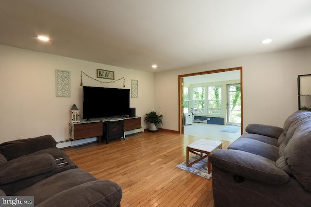 99 Old Main Shore Rd, Barnegat, NJ 08005 - living area featuring light wood-style floors, recessed lighting, and a baseboard heating unit