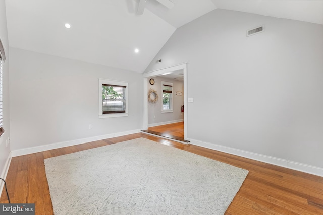 122 Carver Ave, Egg Harbor Township, NJ 08234 - unfurnished room with a ceiling fan, wood finished floors, high vaulted ceiling, and recessed lighting