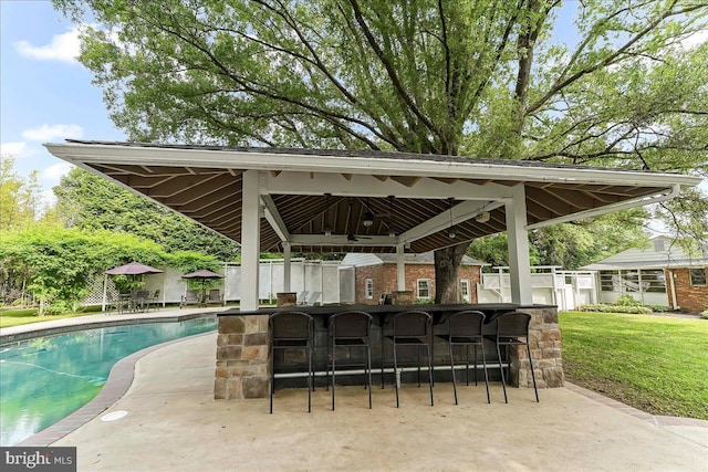 136 Schoolhouse Ln, Glen Mills, PA 19342 - outdoor pool with a gazebo, a patio area, and a ceiling fan
