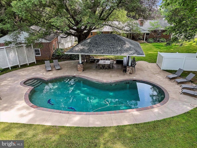 136 Schoolhouse Ln, Glen Mills, PA 19342 - swimming pool featuring a gazebo, a fenced backyard, and a patio