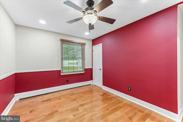 136 Schoolhouse Ln, Glen Mills, PA 19342 - empty room with a baseboard heating unit, wood finished floors, ceiling fan, and recessed lighting