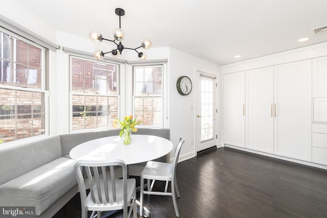 216 Christian St Unit E, Philadelphia, PA 19147 - dining space with a chandelier, dark wood-style floors, and recessed lighting