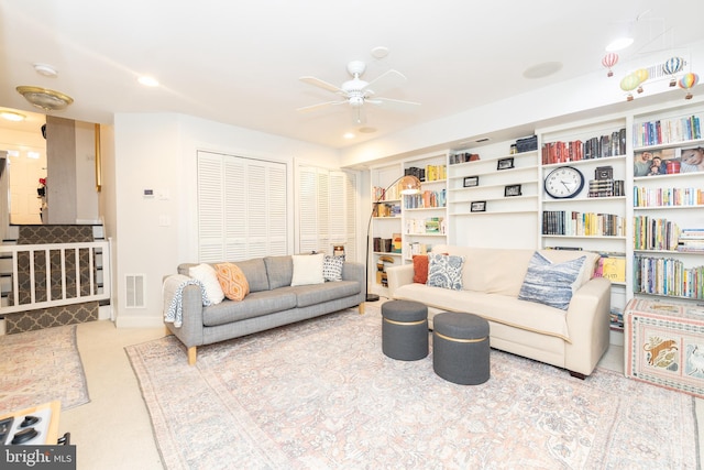 216 Christian St Unit E, Philadelphia, PA 19147 - carpeted living area with ceiling fan and recessed lighting