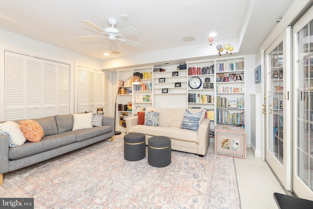 216 Christian St Unit E, Philadelphia, PA 19147 - carpeted living room with ceiling fan and recessed lighting