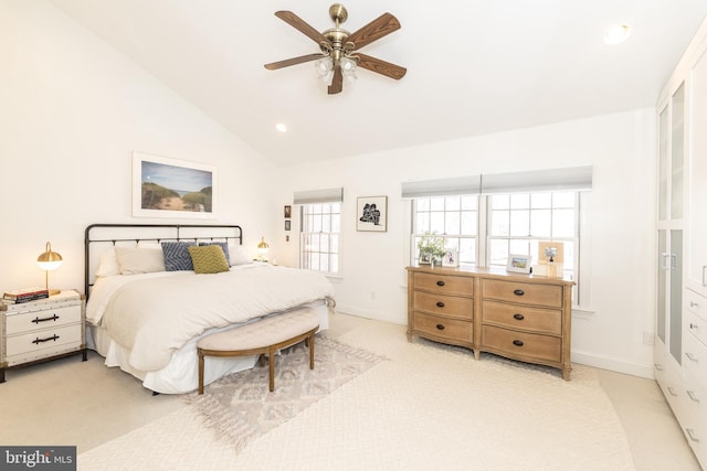 216 Christian St Unit E, Philadelphia, PA 19147 - bedroom featuring light carpet, lofted ceiling, recessed lighting, and ceiling fan