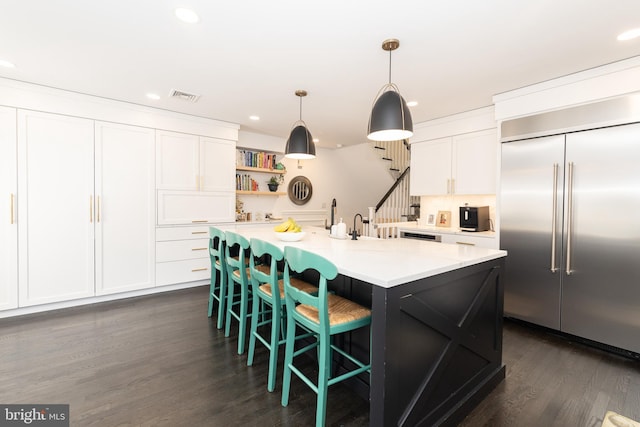 216 Christian St Unit E, Philadelphia, PA 19147 - kitchen featuring built in refrigerator, open shelves, white cabinets, light countertops, and recessed lighting