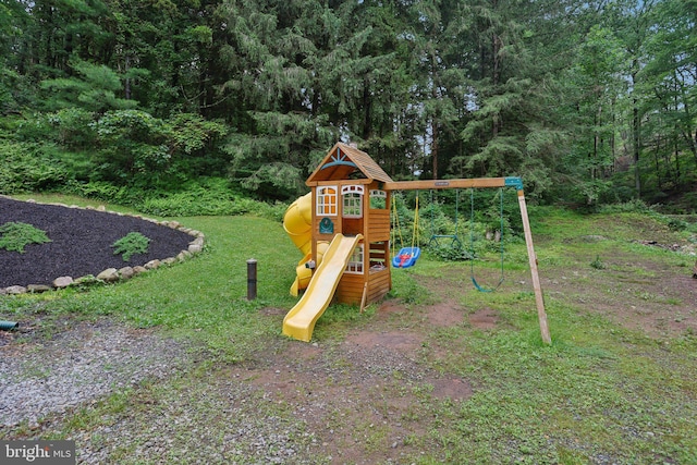 1442 Peacock Ln, Hellertown, PA 18055 - view of jungle gym with a wooded view