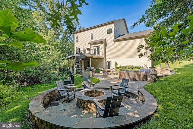 43858 Grantner Pl, Ashburn, VA 20147 - view of patio / terrace featuring a fire pit, stairs, and a deck