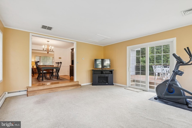 1243 Grove Rd, West Chester, PA 19380 - exercise room with carpet floors, healthy amount of natural light, crown molding, and a chandelier
