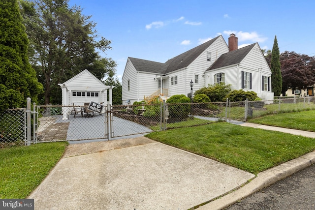 1606 W Mcgalliard Ave, Hamilton, NJ 08610 - view of front of home with a gate, roof with shingles, an outbuilding, a garage, and a chimney